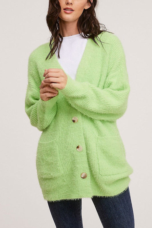 Long sleeve button closure fuzzy cardigan (RTWT5483)