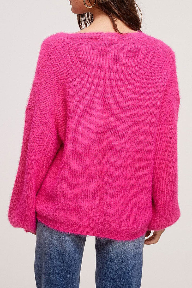 Long sleeve pullover fuzzy sweater (RTWT5485-2)