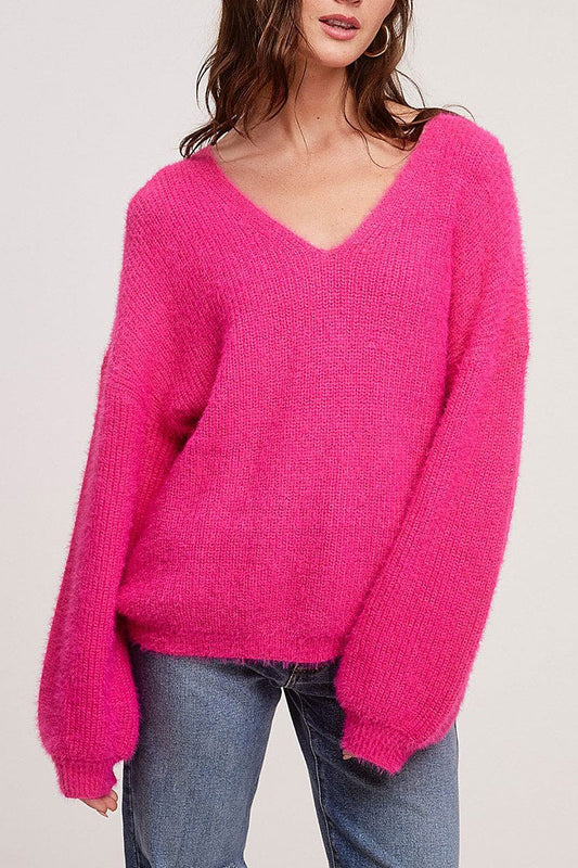 Long sleeve pullover fuzzy sweater (RTWT5485-2)