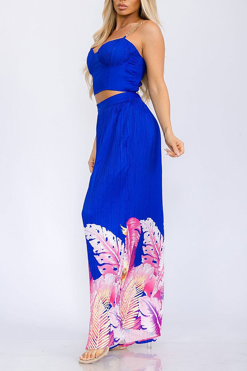 Crop top &amp; elasic waist wide leg pants floral set (RVWT5819)