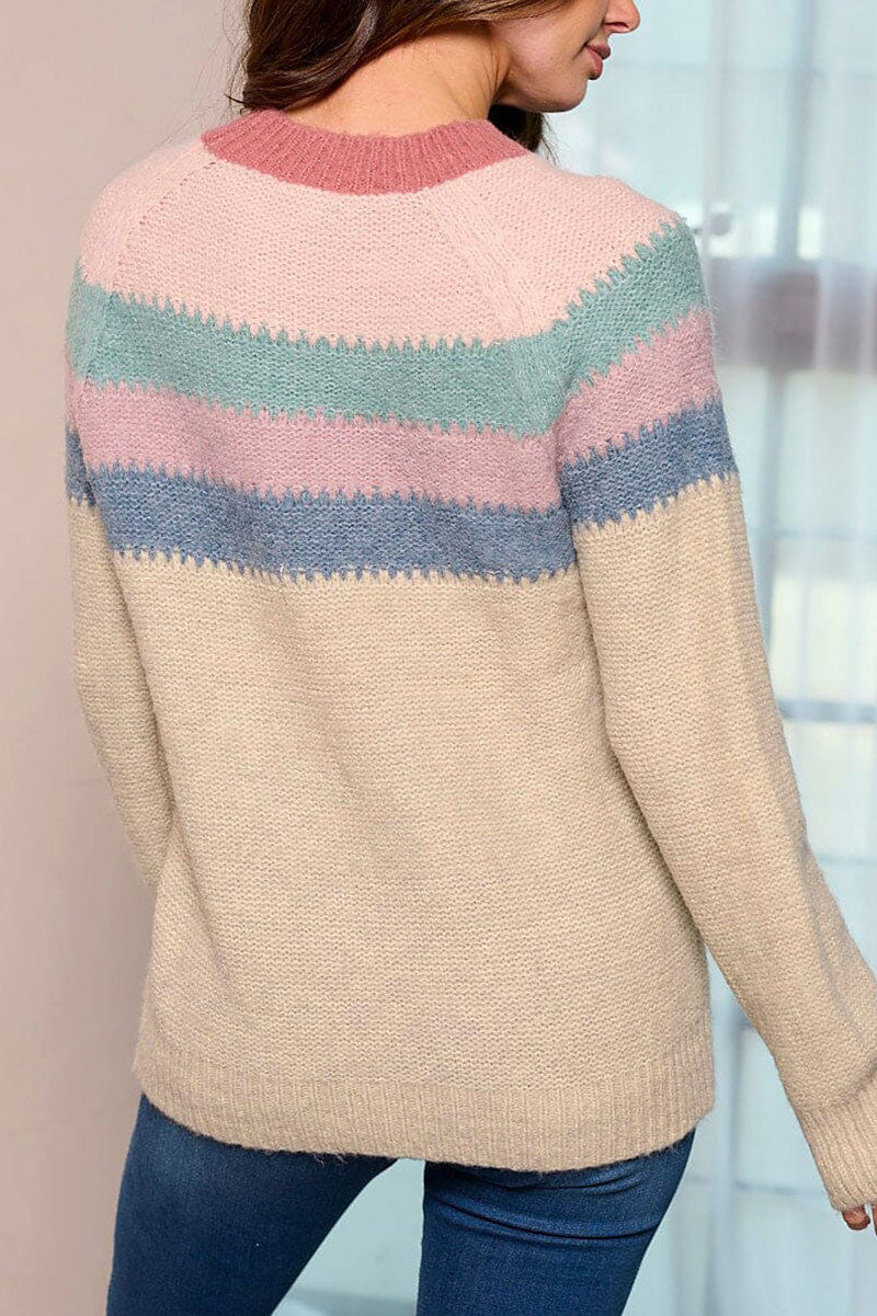 Long sleeve colorblock stripes pullover sweater (RVWT5858)