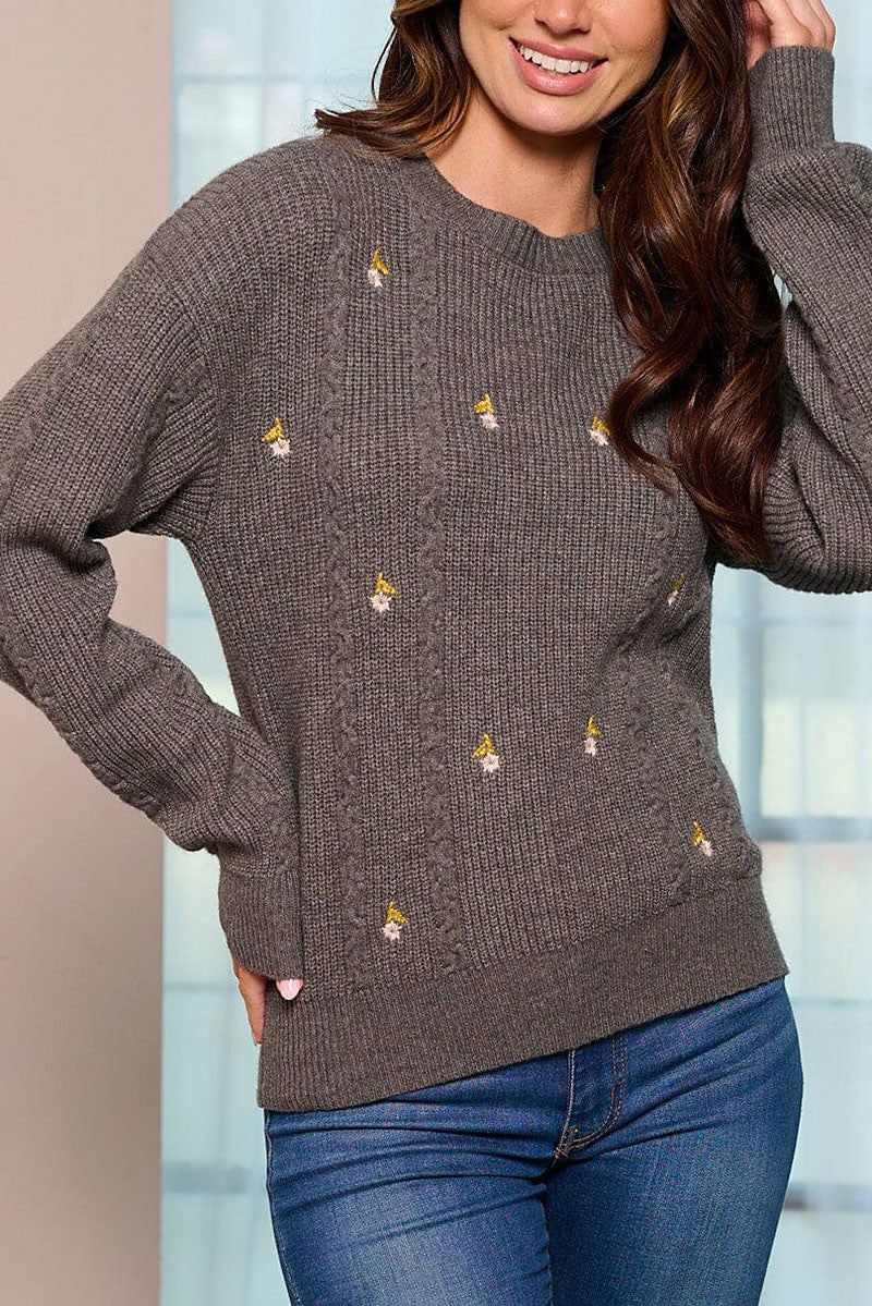 Long sleeve knit ditsy flowers pullover sweater (RVWT5862)