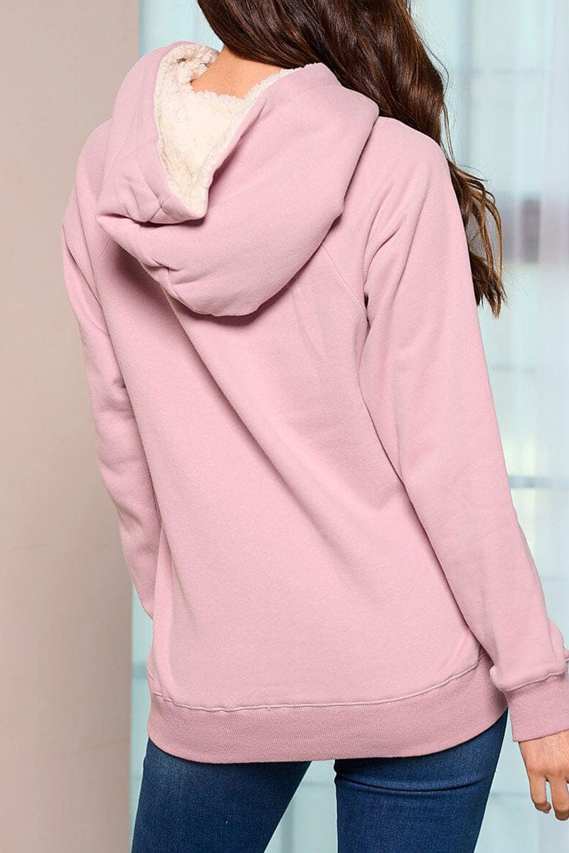 Long sleeve front pockets hooded pullover sweater (RVWT5864)