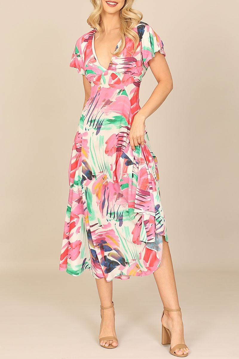 V-neck painterly midi dress (RSD9914)