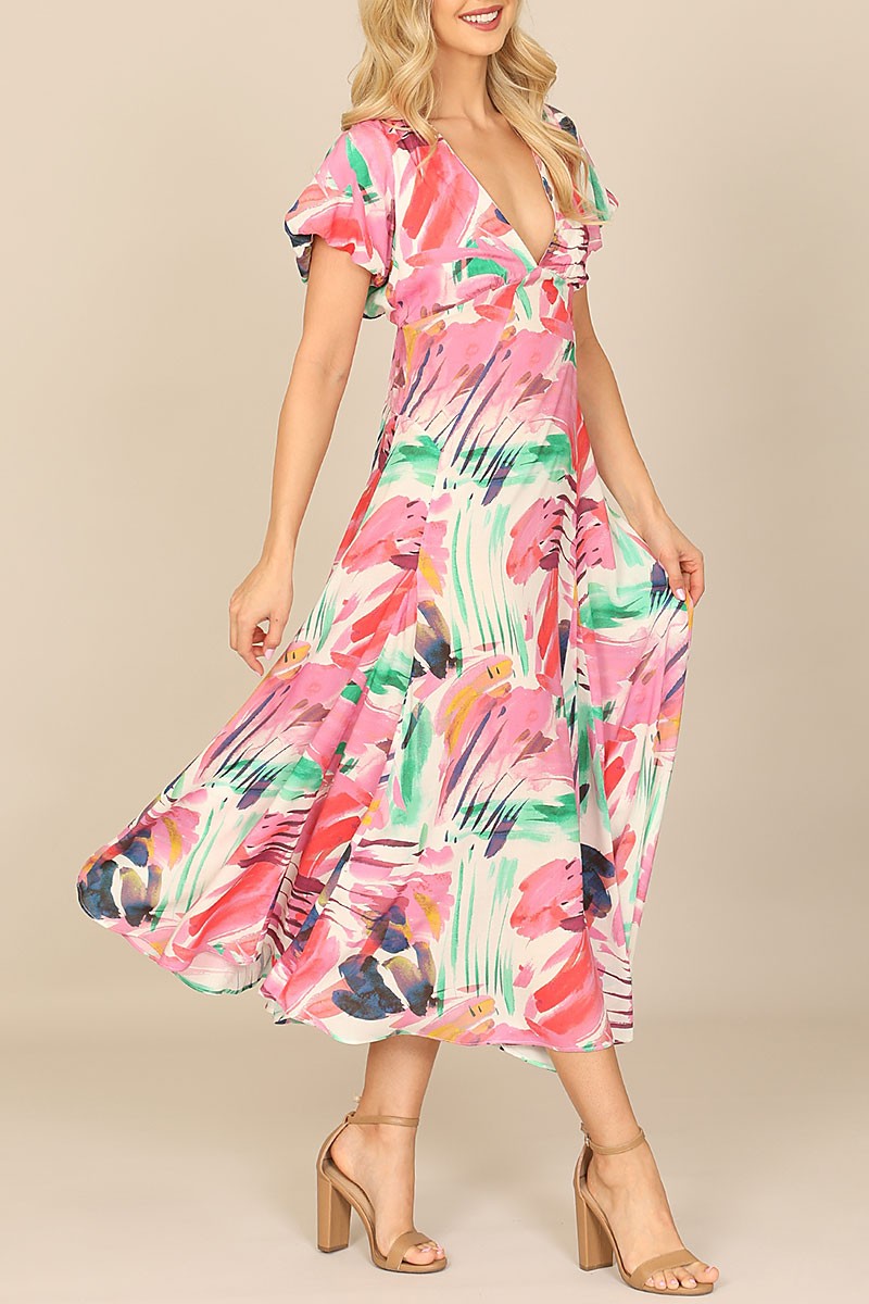 V-neck painterly midi dress (RSD9914)