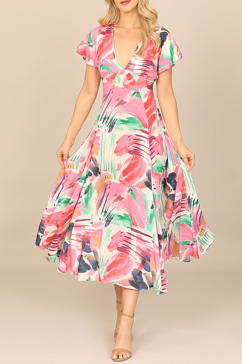 V-neck painterly midi dress (RSD9914)