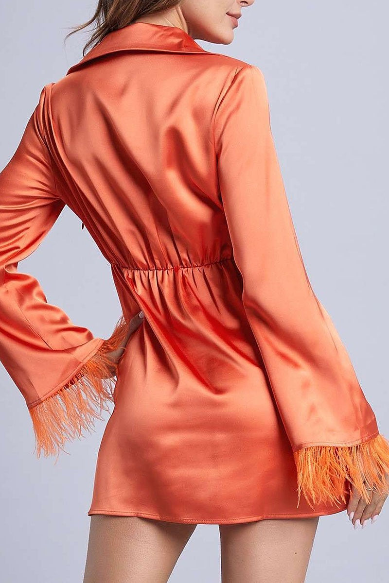 Feather sleeves wrap mini dress (RSSW4630)