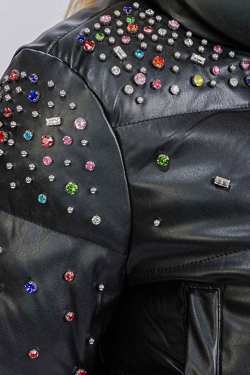 Zip up front pockets studs pu pleather jacket (RVWT6009)