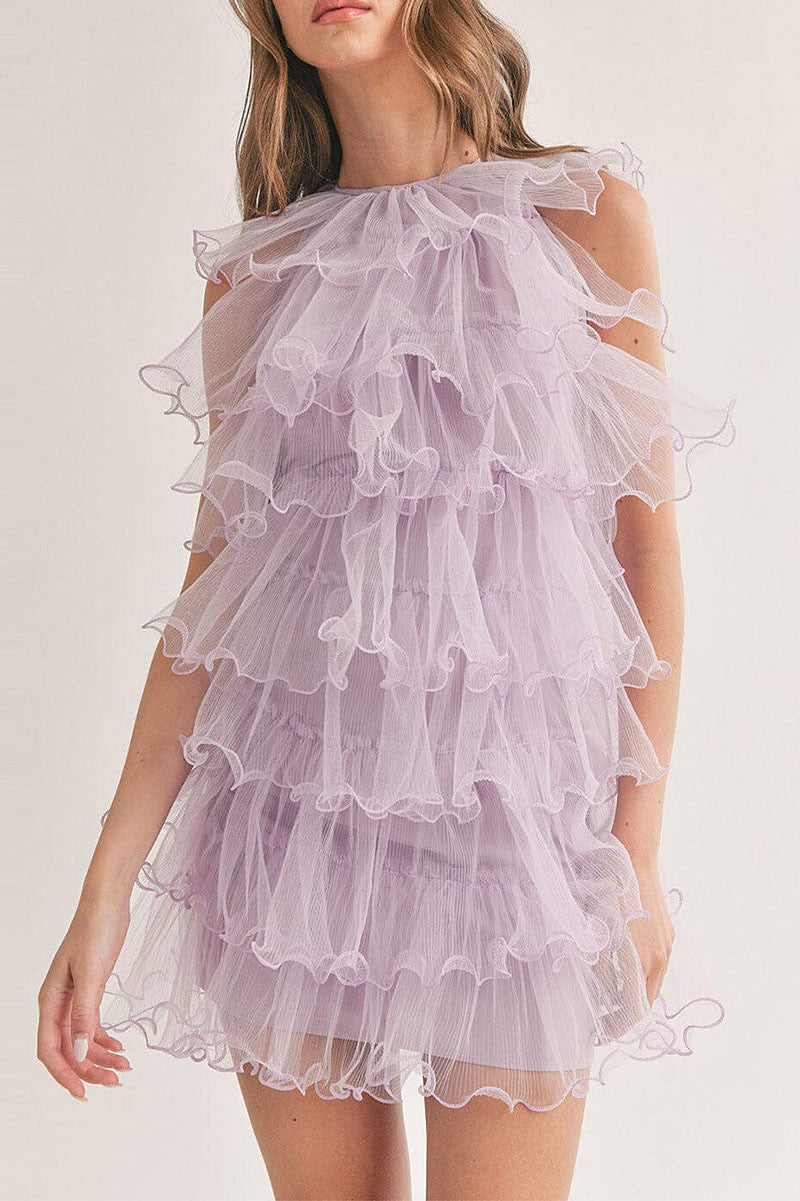 Sleeveless halter neck ruffle tiered mini dress (RVWT6078)