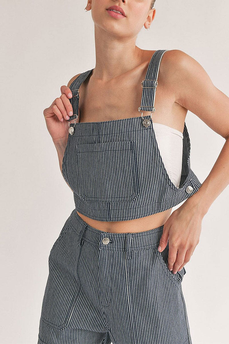 Crop top &amp; button closure pants denim stripes set (RVWT6088)