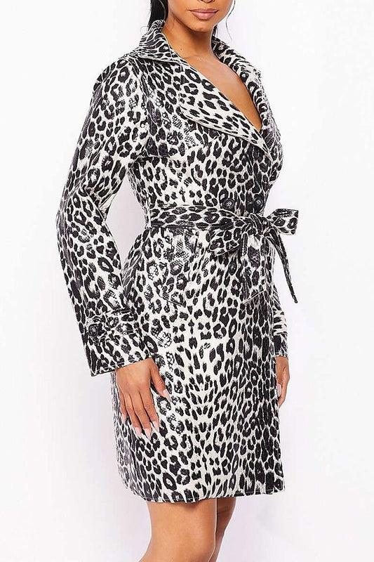 Animal print collared jacket mini dress (RSSW4656)