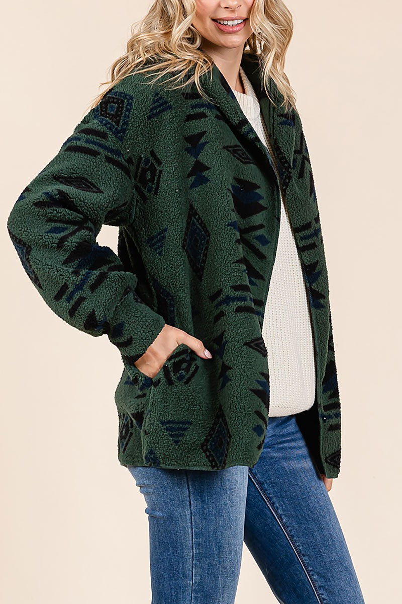 Azetec tribal print hooded oversize fleece jacket (RSH2439)