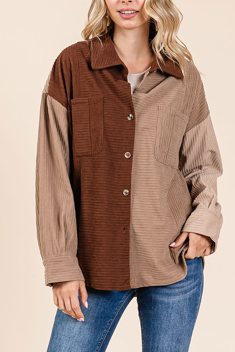 Color block corduroy casual shacket (RSH2440)