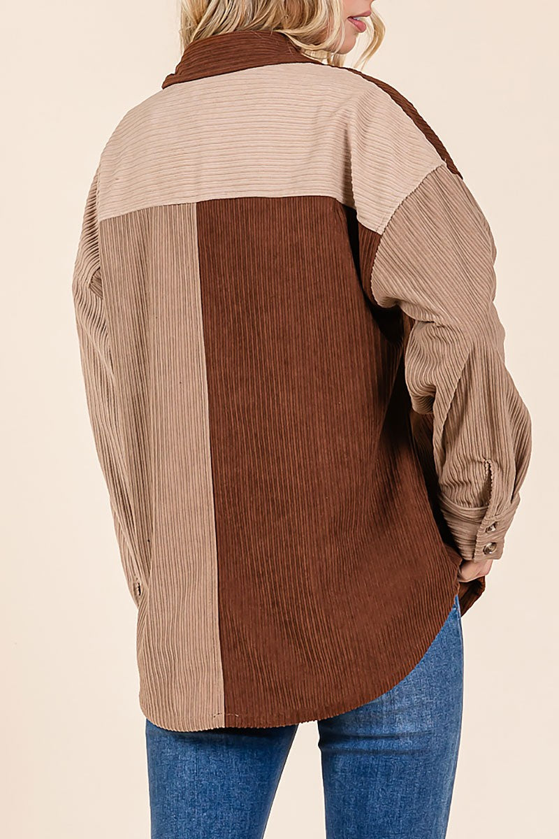 Color block corduroy casual shacket (RSH2440)