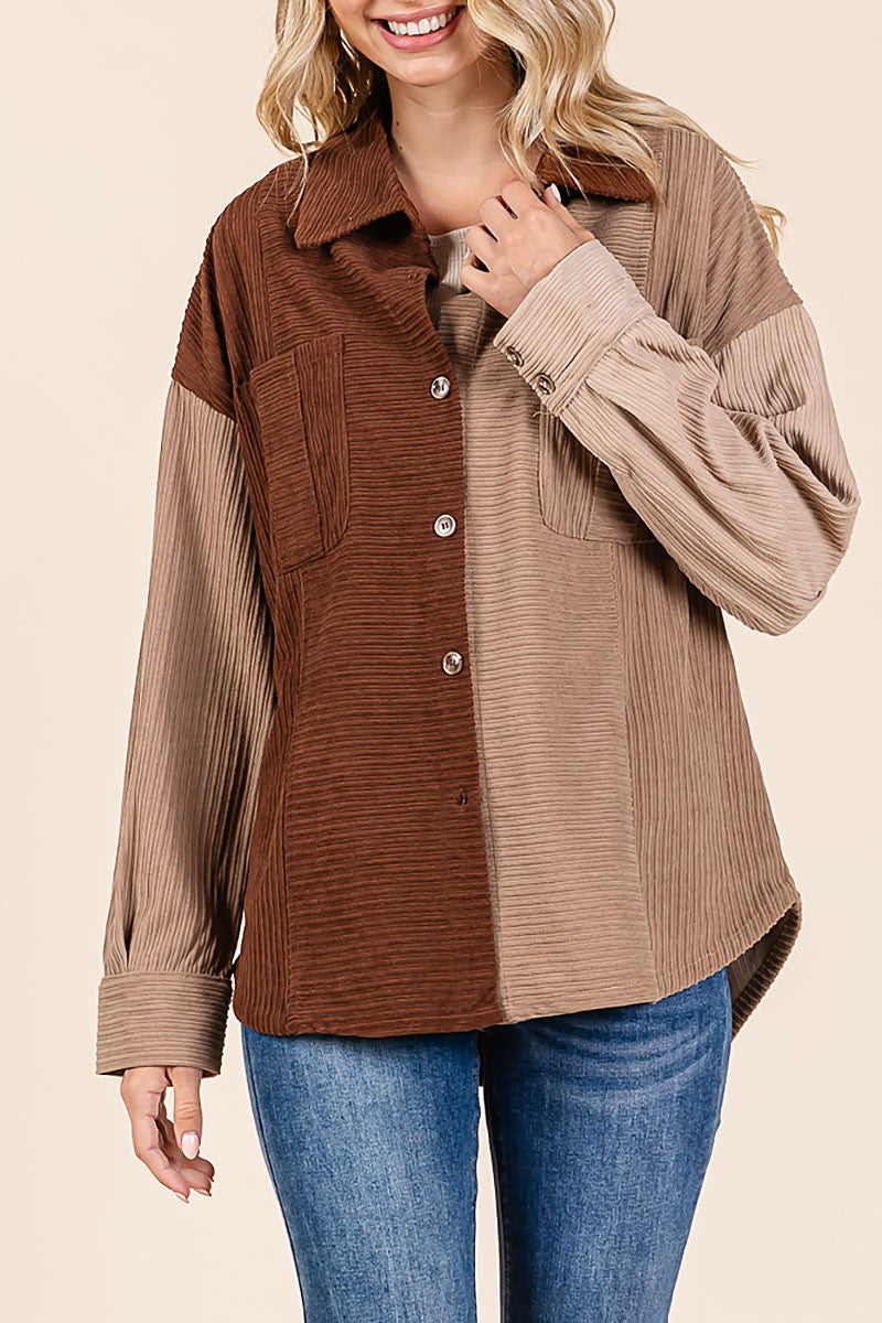 Color block corduroy casual shacket (RSH2440)