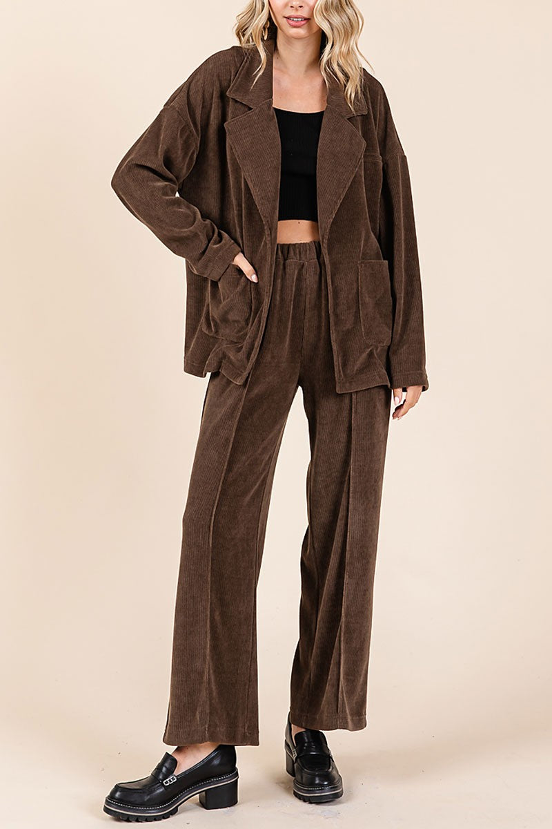 Oversized soft corduroy blazer and pants set (RSH2441)