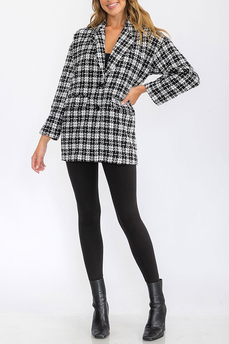 Button closure front pockets plaid jacket (RVWT6183)