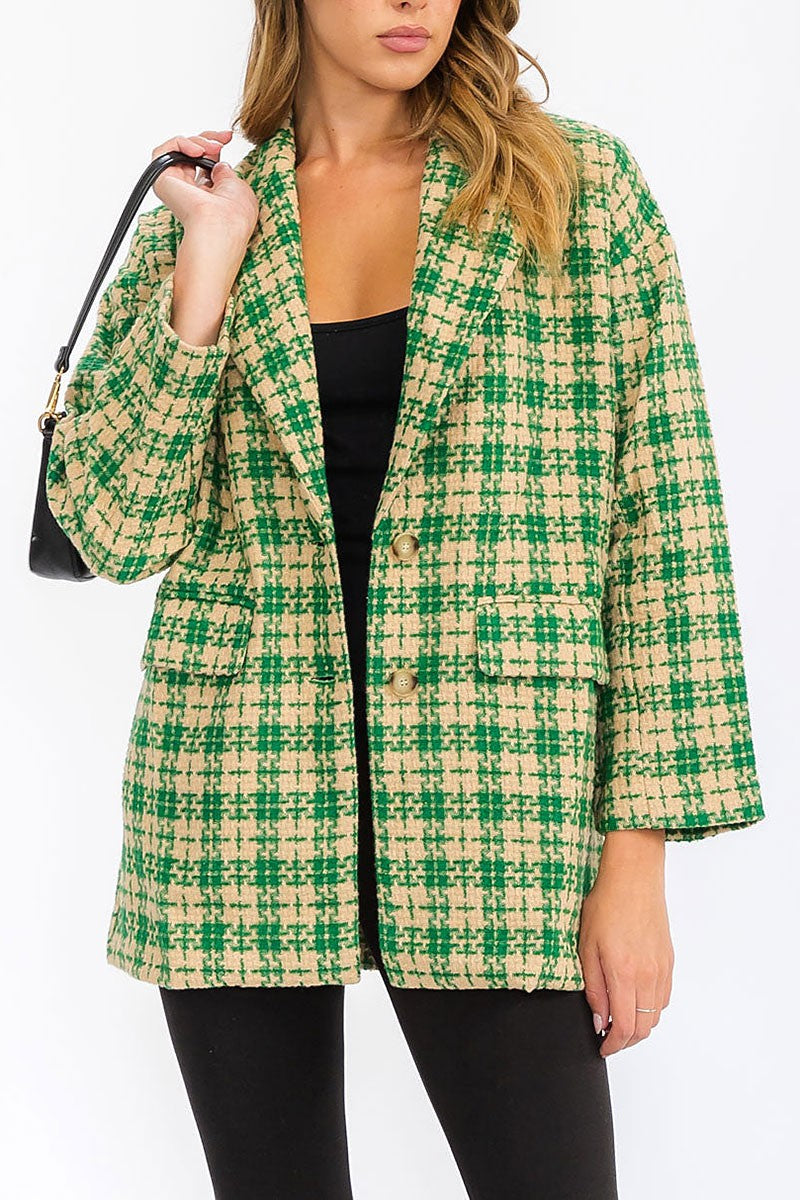 Button closure front pockets plaid jacket (RVWT6183)