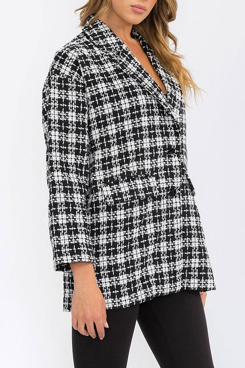 Button closure front pockets plaid jacket (RVWT6183)