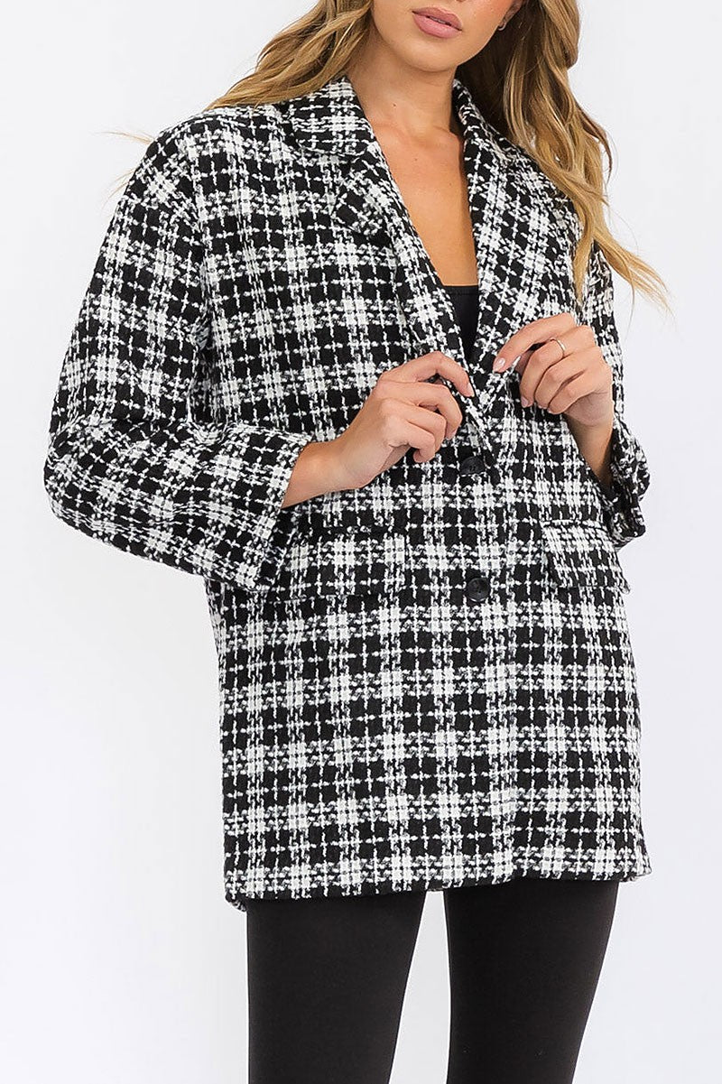 Button closure front pockets plaid jacket (RVWT6183)