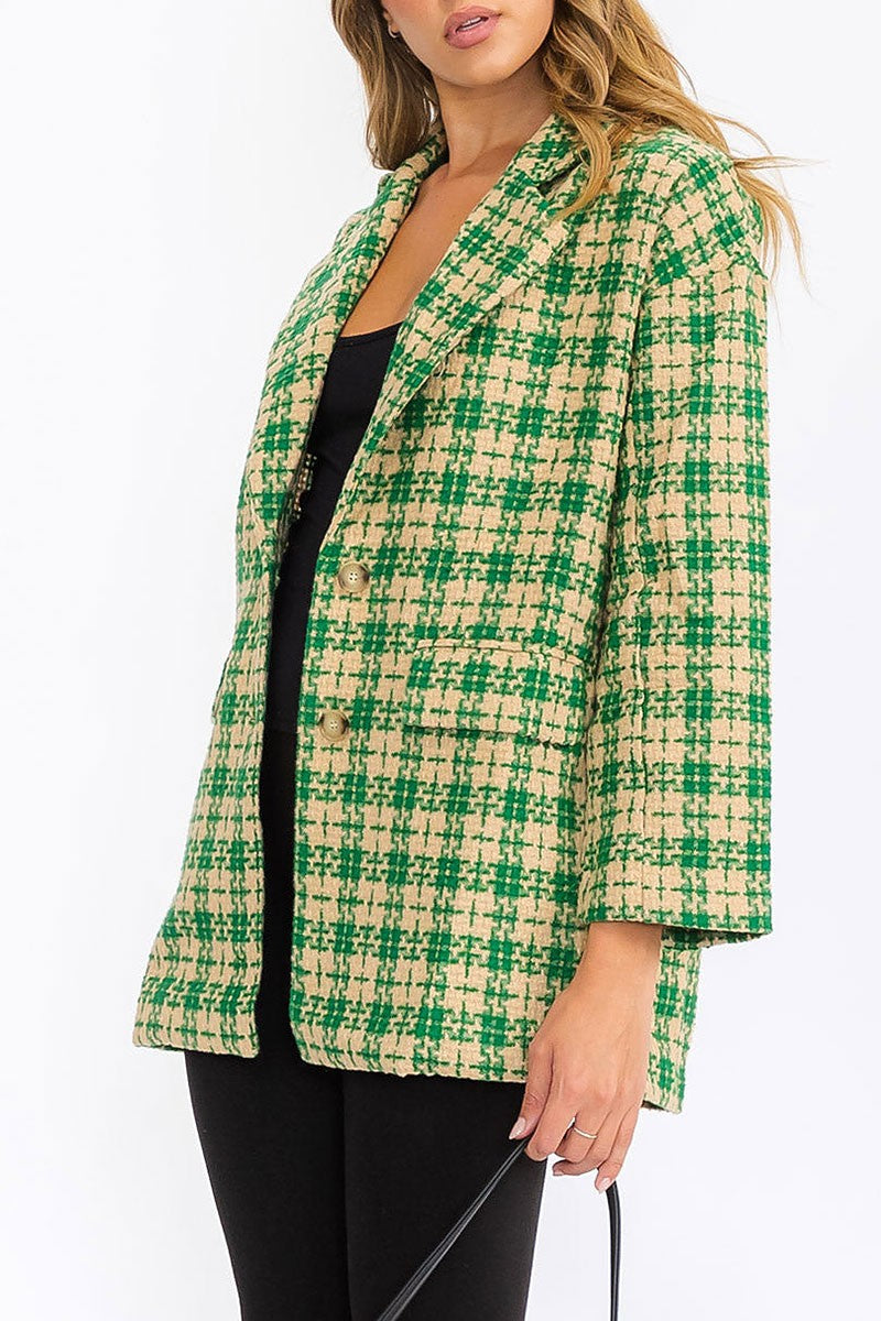 Button closure front pockets plaid jacket (RVWT6183)