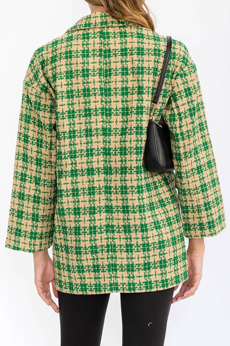 Button closure front pockets plaid jacket (RVWT6183)