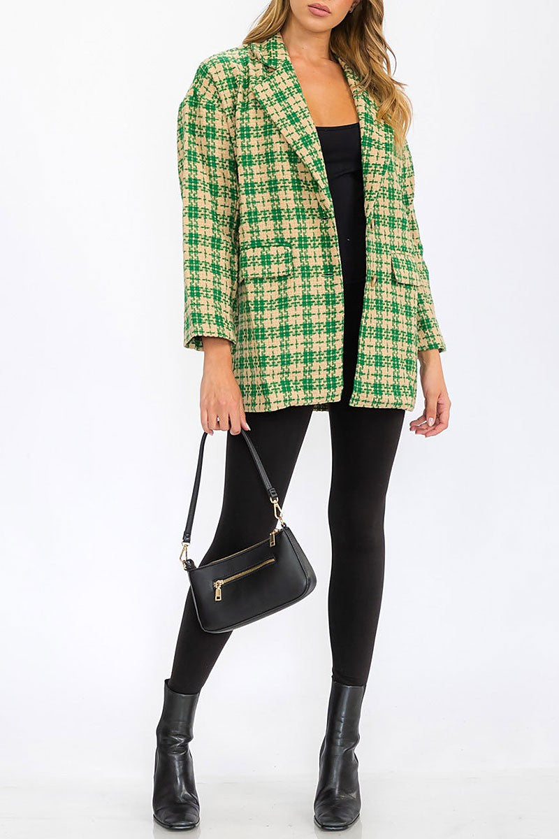 Button closure front pockets plaid jacket (RVWT6183)