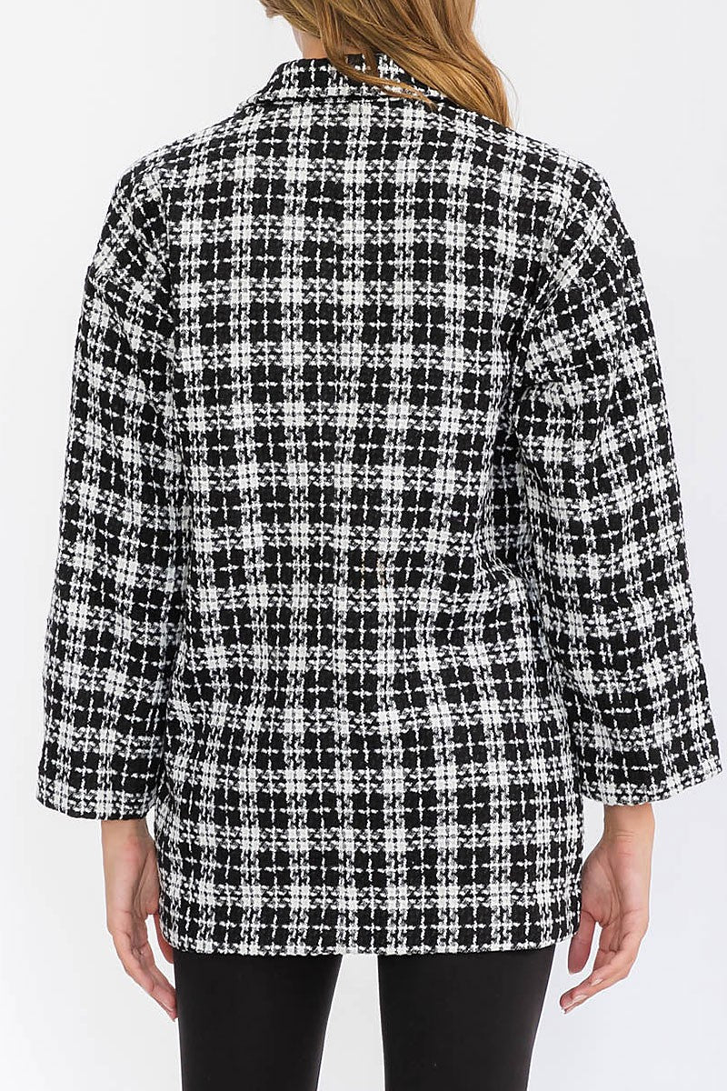 Button closure front pockets plaid jacket (RVWT6183)