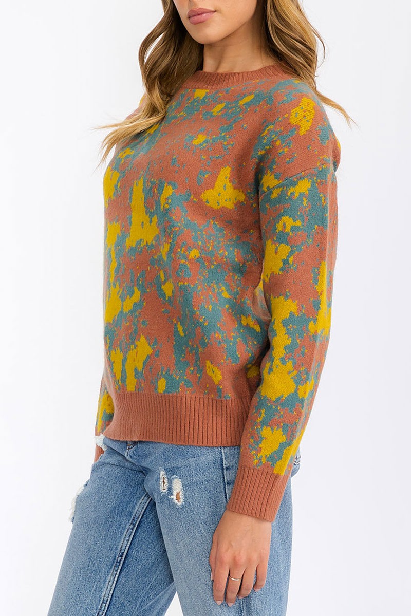 Long sleeve multi print pullover sweater (RVWT6184)