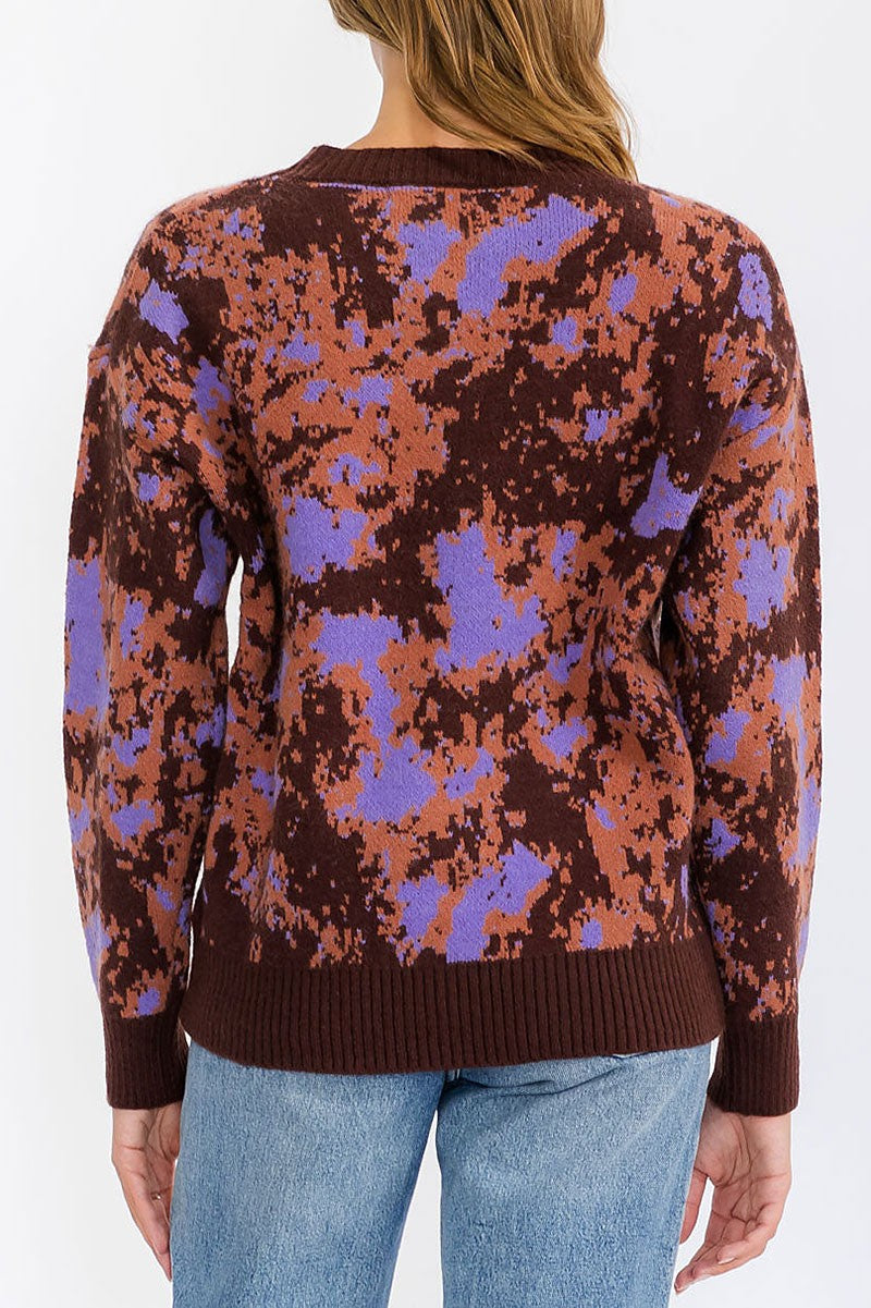 Long sleeve multi print pullover sweater (RVWT6184)