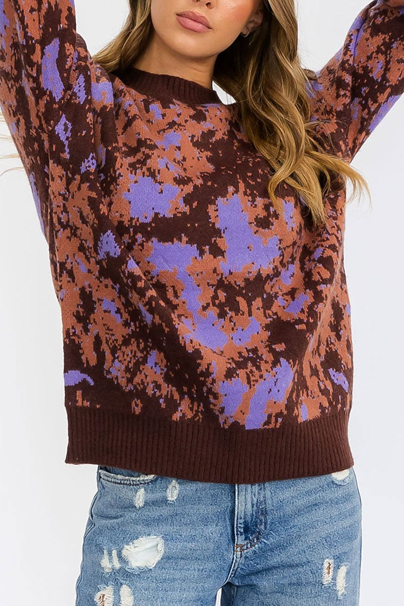 Long sleeve multi print pullover sweater (RVWT6184)