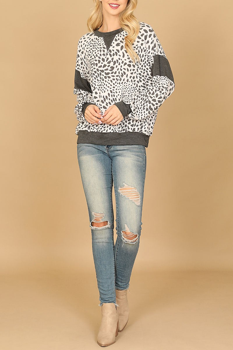 Long puff sleeve printed top (RT8059)