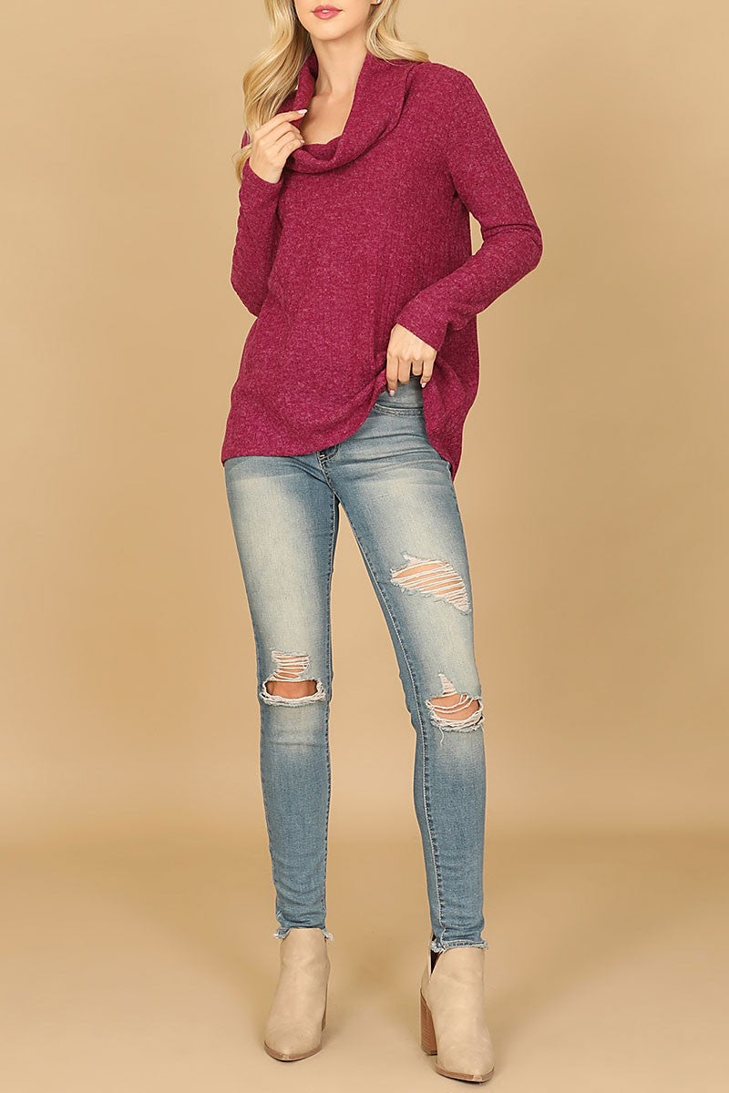 Long sleeve cowl neck ribbed top (RT8064)