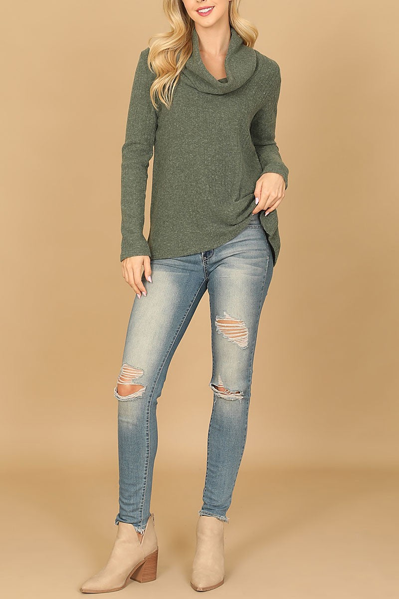 Long sleeve cowl neck ribbed top (RT8064)