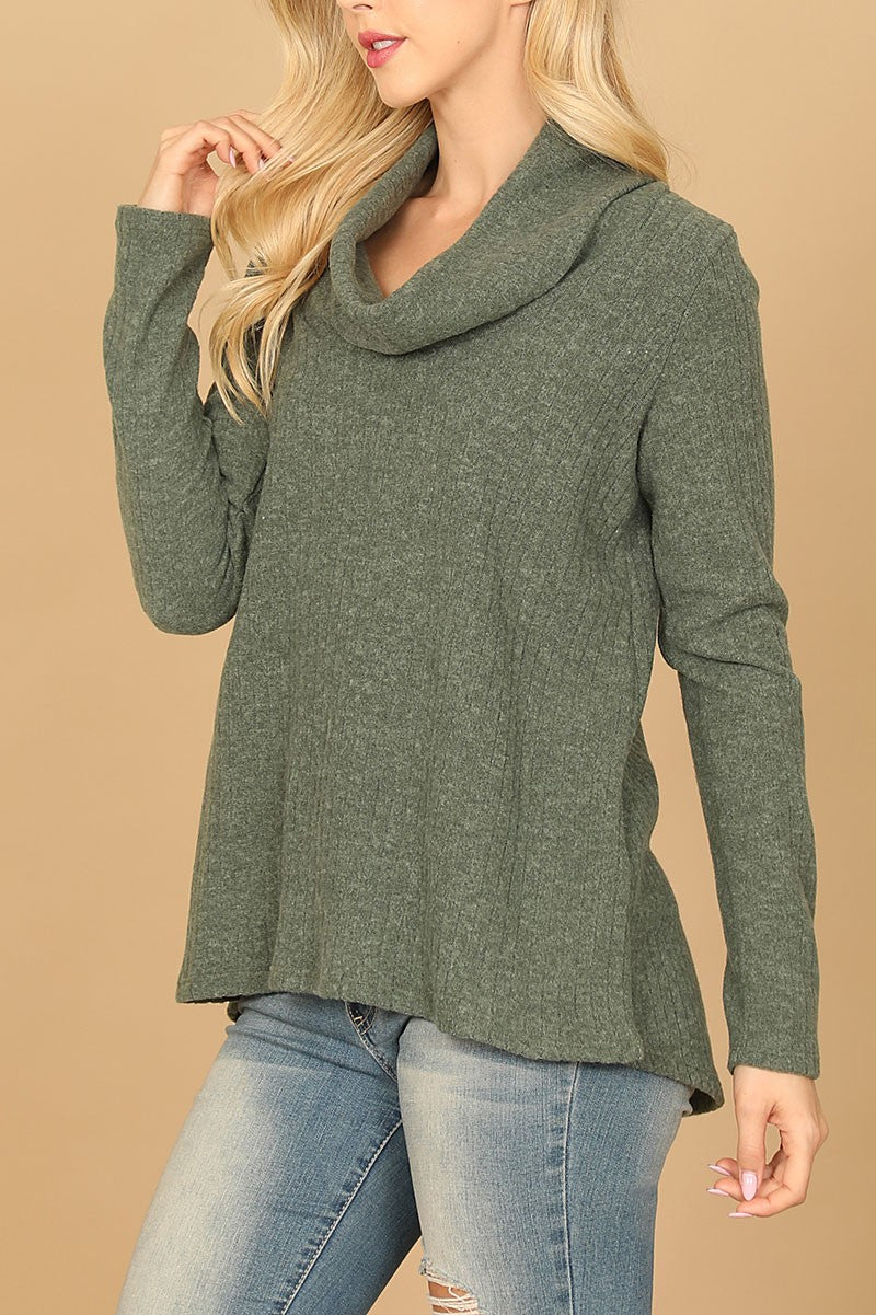 Long sleeve cowl neck ribbed top (RT8064)