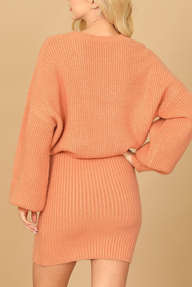 Long sleeve blouson ribbed dress (RSD9932)