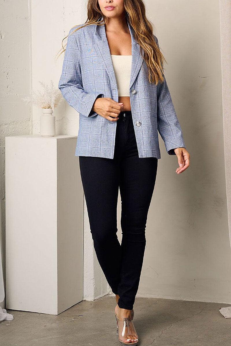 Long sleeve button closure checkers print blazer (RVWT6231)