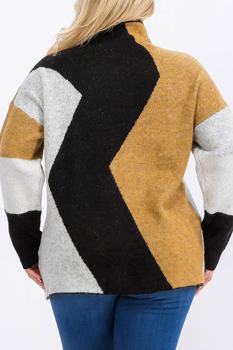 Long sleeve mock neck colorblock pullover sweater (RVWT6233)