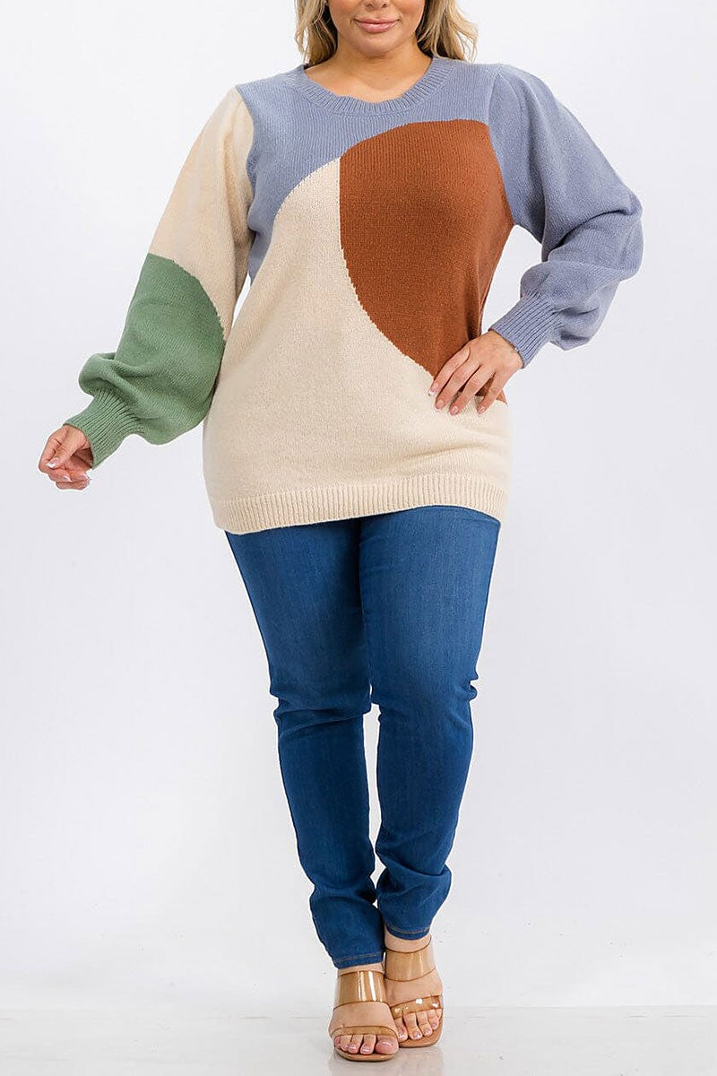 Long sleeve colorblock pullover sweater (RVWT6234)