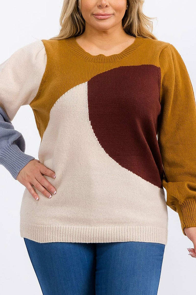 Long sleeve colorblock pullover sweater (RVWT6234)