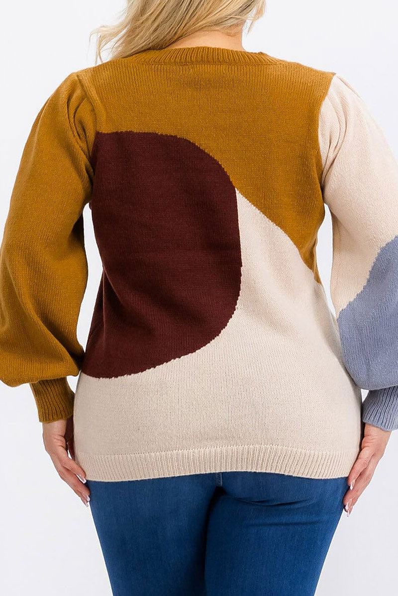 Long sleeve colorblock pullover sweater (RVWT6234)