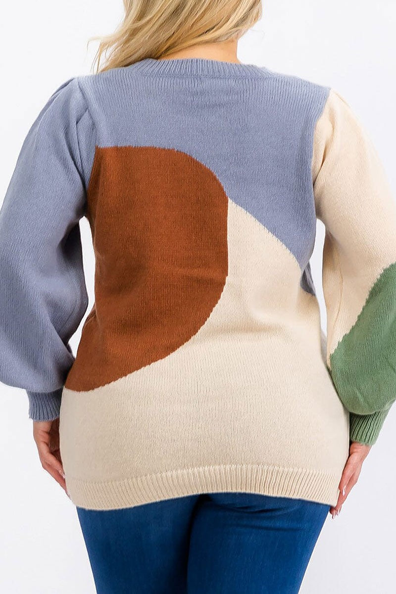 Long sleeve colorblock pullover sweater (RVWT6234)