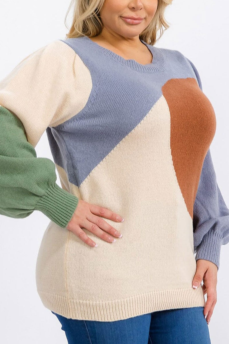 Long sleeve colorblock pullover sweater (RVWT6234)