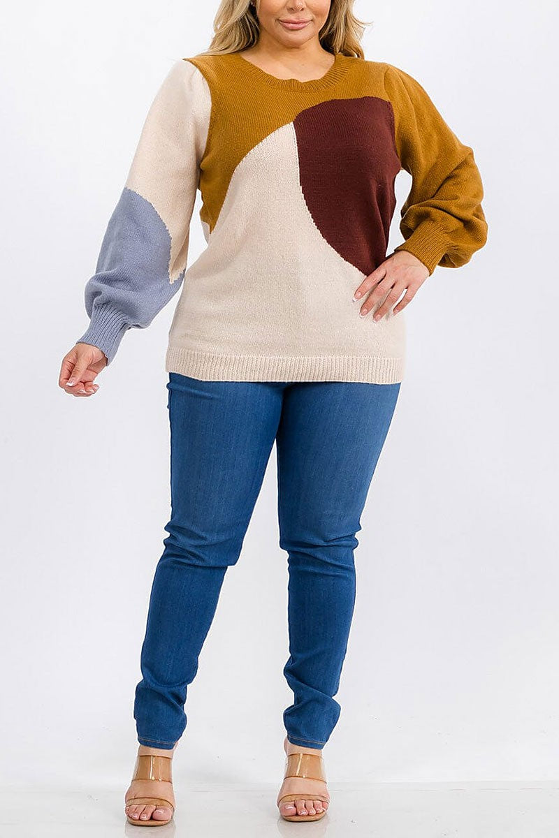 Long sleeve colorblock pullover sweater (RVWT6234)