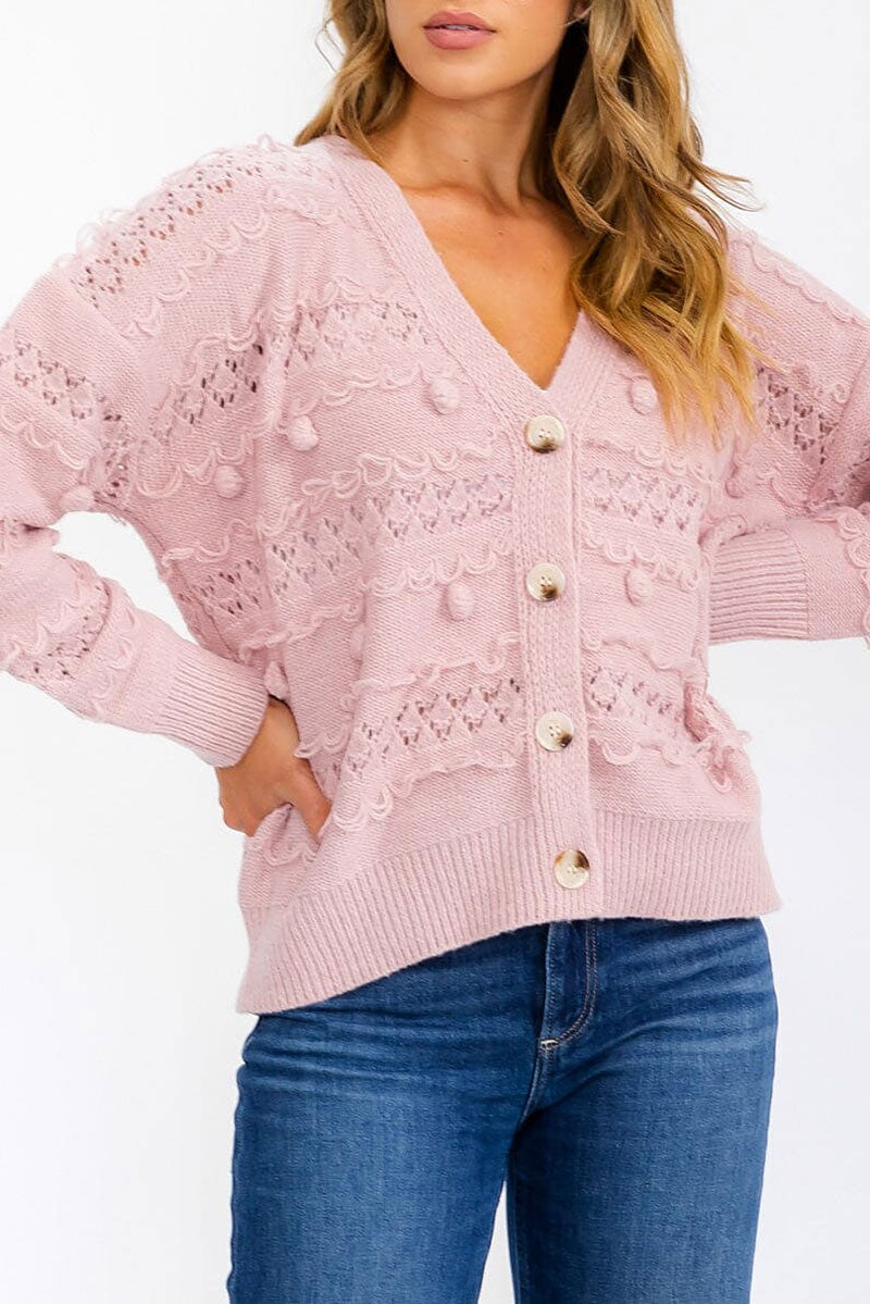 Long sleeve button closure cardigan knit sweater (RVWT6237)