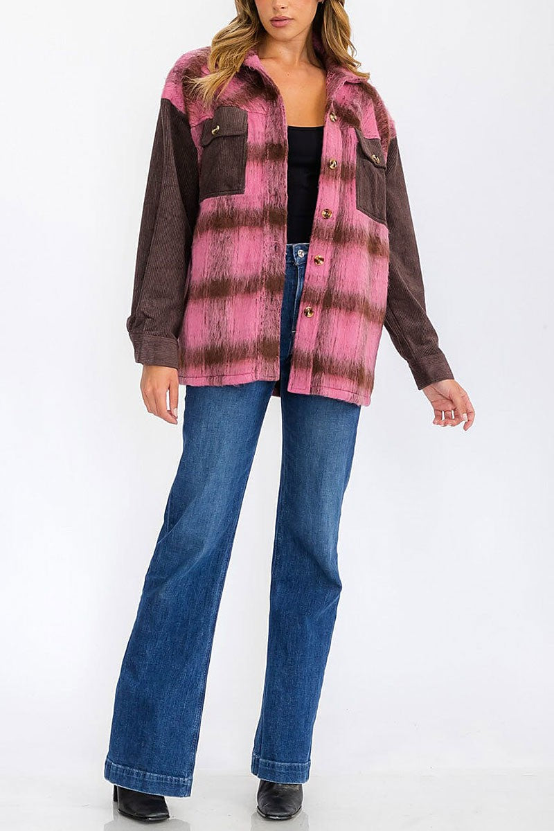 Button closure colorblock corduroy jacket (RVWT6238)