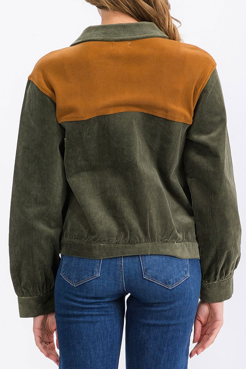 Button closure corduroy colorblock jacket (RVWT6299)