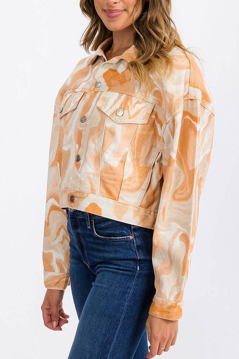 Long sleeve button up tie dye denim jacket (RVWT6301)