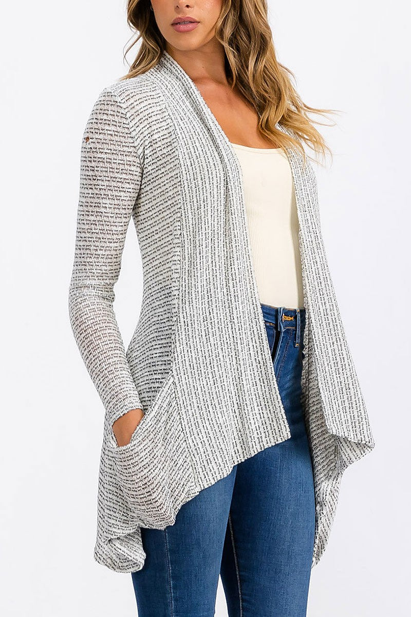 Long sleeve open front detailed pockets cardigan (RVWT6302)