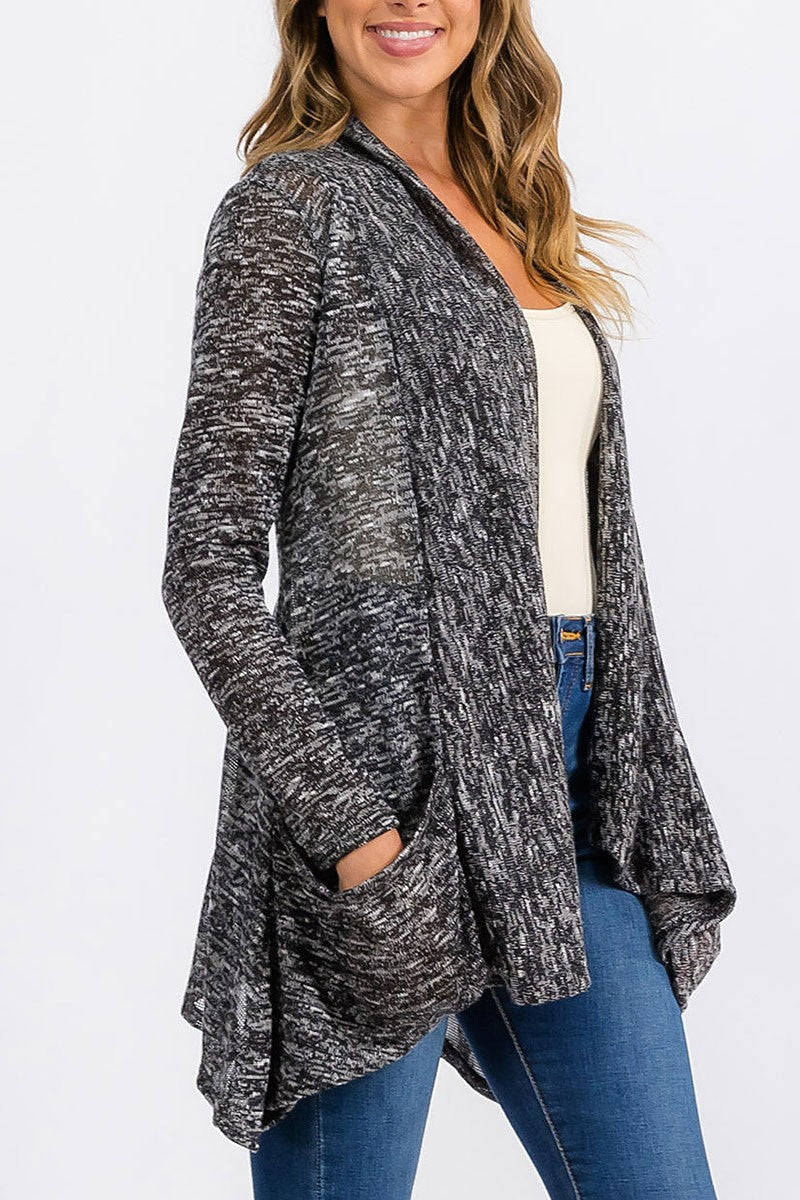 Long sleeve open front detailed pockets cardigan (RVWT6302)